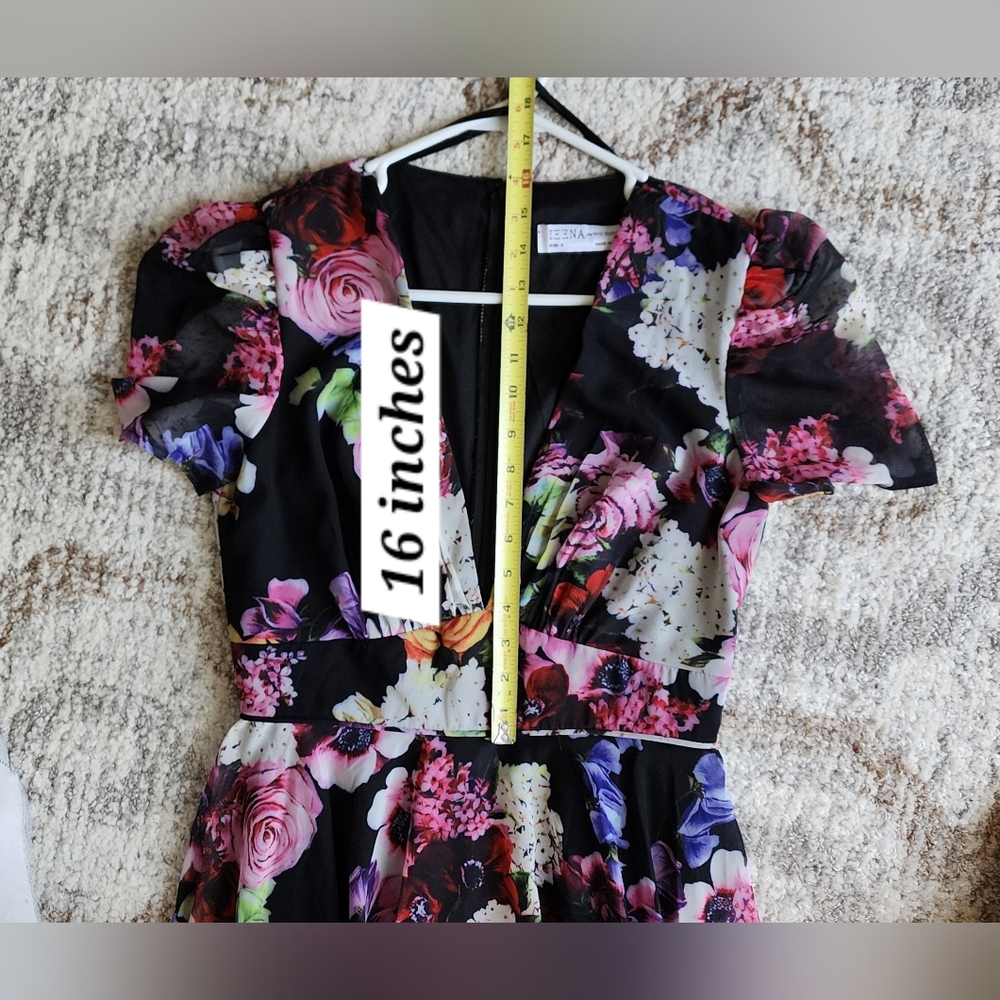 Ieena for Mac DuggalBlack Floral Print Mesh Short Sleeve Gown, Sizee 6 Worn Once - Picture 13 of 15